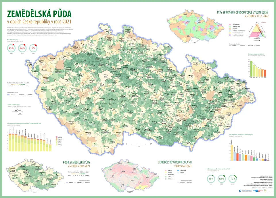 Mapový list Zemědělská půda v obcích České republiky v roce 2021